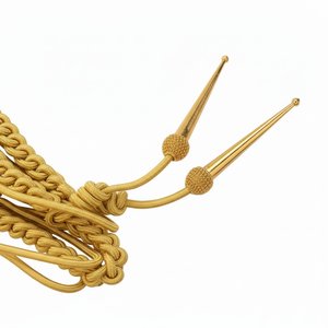 Aiguillette de alambre dorado personalizada con dos puntas doradas, cordón ceremonial para el hombro y accesorio de uniforme - Product Image 2
