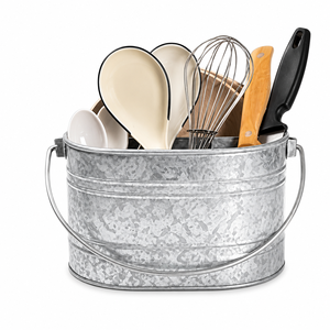 Galvanized Metal Cutlery Holder Mint Green 4 Compartment Utensil <b>Caddy</b> with Wooden Handle Tableware Silverware Storage Organizer - Product Image 6