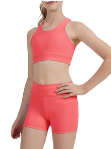 Girls Gym Fitness Wears Teal Two Piece Yoga Set High Waist Rushed Shorts Crisscross Strap Sports <b>Bra</b> Breathable Seamless Workout - Product Image 2