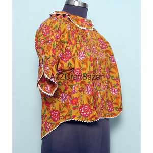 Blusa india hecha a mano 100% algodón puro para mujer, tela de alta calidad con estampado en bloque, blusa corta informal de verano. - Product Image 4