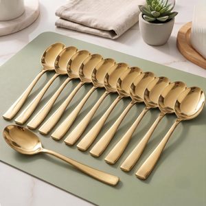 12 Pieces Stainless Steel Golden Dinner Spoon Set | Premium <b>Mirror</b> Finish | Rust Resistant, Dishwasher Safe | Luxury 16cm PVD - Product Image 1