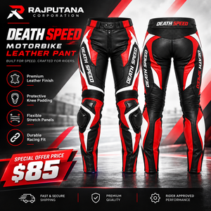 Pantalon en cuir personnalisé pour femme, pantalon de moto en cuir pour femme, pantalon de course avec fermeture éclair et boutons, imprimé, pantalon de motocross avec genouillères - Product Image 1