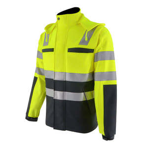 High Visibility Reflective Breathable Windproof Nylon <b>Work</b> Jacket <b>Waterproof</b> Safety Coat Hood for Road Construction Traffic <b>Work</b> - Product Image 2