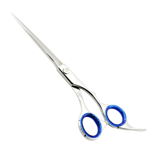 Tijeras Profesionales de Acero Inoxidable para Cortar el Cabello con Anillos de Dedo Azules Brillantes y Mango Ergonómico Desplazado (Para Diestros) - Product Image 3