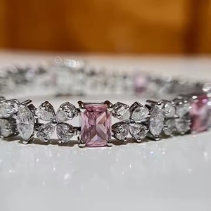 Sparkling Moissanite <b>Charm</b> <b>Bracelet</b> 925 Sterling <b>Silver</b> Gold Plated Chain Link Fashion Jewelry Elegant Gift Accessory - Product Image 1