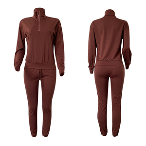 Women Plus Size Solid Color Half-<b>Zip</b> Tracksuit Set With Side Pockets Drawstring Closure Full Length Sweatpants Casual Wear - Product Image 4