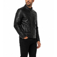 Veste en cuir classique pour homme, en cuir véritable, style motard, fermeture éclair intégrale, col montant, décontractée, tendance, poches, doublure intérieure douce