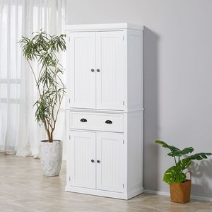 Armadio Dispensa da Cucina Tradizionale Bianco da 72 Pollici con 3 Ripiani Regolabili e Ante, Soluzione per l'Organizzazione della Cucina - Product Image 2