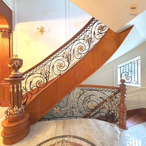 Barandillas de Escalera de Hierro Fundido Estilo Europeo Khang Hung Phat, Balaustres con Detalles Dorados, Resistentes al Óxido, Barandilla Interior para Hotel, Seguridad - Product Image 5