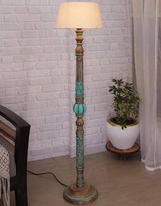 Lámpara de Pie Rústica de Madera con Detalles Turquesa, Pantalla de Tela Blanca, Luz Cálida, Uso Residencial - Product Image 2