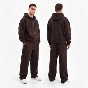 Ensemble de survêtement oversize à capuche zippé 100% Coton Polyester, comprenant un sweat à capuche zippé à épaules tombantes et un pantalon de survêtement large et ample - Product Image 3