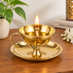 Handcrafted Brass Diya Oil Lamp with Tray Traditional <b>Indian</b> Pooja Deepak for Mandir <b>Home</b> <b>Decor</b> Diwali Festival Gift Wholesale - Product Image 3