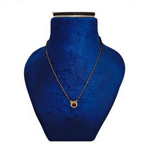 Auténtico Mangalsutra de Oro Sólido de 22K para Mujer, Collar de Cuentas Negras de Oro Real con Colgante de Piedra Roja, Joyería Nupcial India - Product Image 1