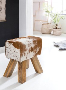 Taburete Otomano Rústico de Madera con Parches de Cuero Genuino Premium, Banco Boho Hecho a Mano para Entrada, Venta al por Mayor - Product Image 4