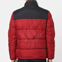 Chaqueta Acolchada Roja para Hombre, con Bloques de Color, Cuello Alto, Cierre de Cremallera, Resistente al Viento, para Invierno, Uso Casual, Logotipo Frontal, Secado Rápido