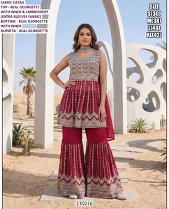 Ensemble Kurta Bandhani Mehreen Peacock en Crêpe Georgette Brodé Traditionnel pour Femme, Longueur Ras du Sol, Idéal pour Fêtes, Mariages, Diwali et Célébrations - Product Image 1