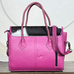 Sac fourre-tout en cuir véritable fait main avec fourrure de vache, nouveau sac à main décontracté pour femme en cuir véritable avec concho turquoise - Product Image 6