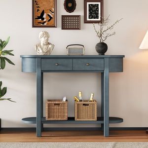 Elegante Consolle Retrò Blu Navy con Finitura Liscia e Design Curvo per Ingressi, Soggiorni e Corridoi - Product Image 1