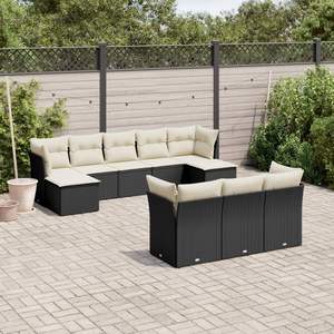 Conjunto de Sofás de Jardín de Ratán PE Negro con Patas Ajustables Grandes - Product Image 1