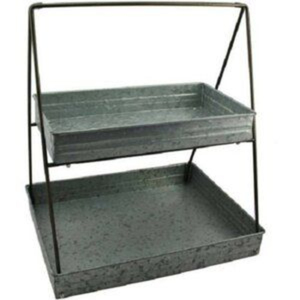 Farmhouse Style Galvanized Metal Rectangular Serving Tray With <b>Wooden</b> Handles Vintage Steel Organizer <b>Bin</b> For Home Decor Kitchen - Product Image 4