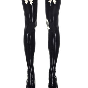 Women's <b>Black</b> Opaque Pantyhose With White Bow Detail Full Length Seamless Knitted Tights All Seasons Daily Wear - Product Image 1