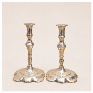 Exclusive <b>Silver</b> Metal Taper Candle Holder Set with Scalloped Base Vintage Style <b>Candlestick</b> Stand for Event Table Decor - Product Image 3