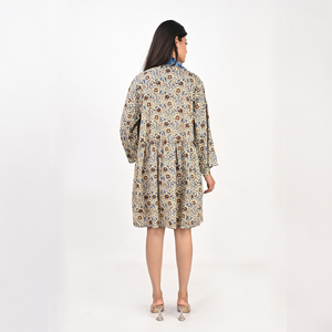 Elegante Vestido Casual de Verano con Estampado Floral, Cuello en V, Manga Larga, Cintura Natural con Lazo, Estilo Bohemio, Corte en A, Transpirable y a la Moda - Product Image 4