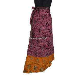 Falda Larga de Seda India Vintage de Dos Capas Reversible Étnica 2026, Falda Cruzada Mágica para Mujer, Vestido de Verano - Product Image 1