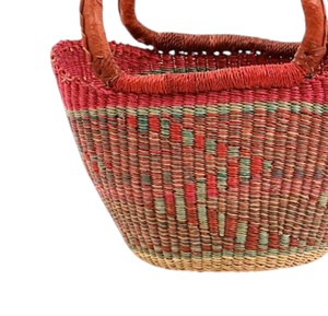 Vintage Patterned Seagrass Handbags Red Leather Handle Woven <b>Straw</b> <b>Tote</b> <b>Bag</b> Fashion Women Summer Beach Purse OEM ODM - Product Image 3