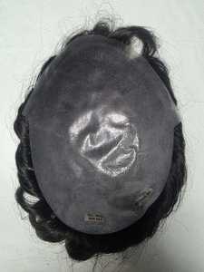 Prothèse capillaire pour hommes en cheveux humains Remy, base en dentelle et PU, à peau fine, avec boucles en V, ondulations profondes lâches, densité 100%, cheveux raides, 8X10 - Product Image 6