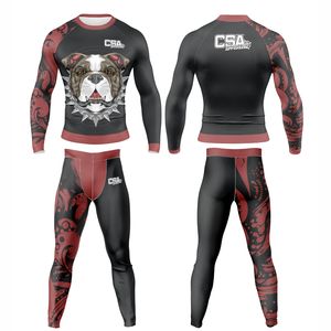 Ensemble de rashguards pour hommes imprimés par transfert thermique, design personnalisé et élégant, vente en gros directe d'usine, vêtements de compression respirants pour hommes - Product Image 1