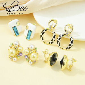 Bold Fashion America Style 14K Gold Plated <b>Crystal</b> Drop <b>Earrings</b> High Quality Irregular Unique Hoop <b>Earring</b> For Bulk Sale - Product Image 1