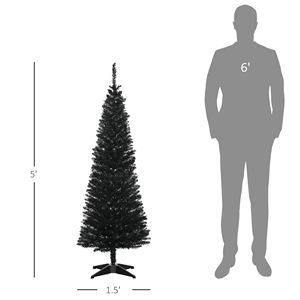 5FT Slim Black Pencil Christmas <b>Tree</b> Artificial with 294 Realistic Branch Tips and <b>Plastic</b> Stand for Indoor Decorations - Product Image 3