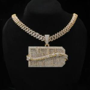 <b>Custom</b> 925 Sterling Silver 18K Gold Plated Baguette Cut Moissanite Letter <b>Name</b> Charm Hip Hop Iced Bling <b>Necklace</b> for Unisex - Product Image 1