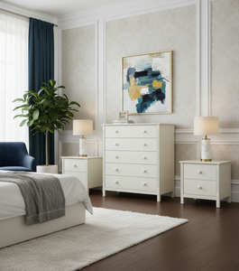 Aravinda Rubber Wood <b>Chest</b> Dresser Living Room Bedroom <b>Storage</b> Slipcovered AR20XW Vietnam P.D.T Furniture Modern White 5-Drawer - Product Image 4