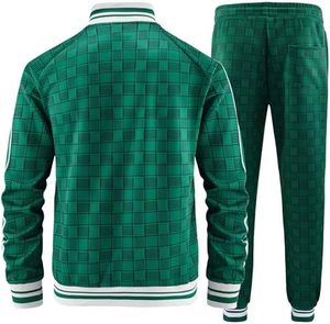 2026 Men Tracksuit Green Plaid Full <b>Zip</b> Stand Collar Side Pockets Polyester Sporty Autumn Style Regular Fit Adult Casual Wear - Product Image 2