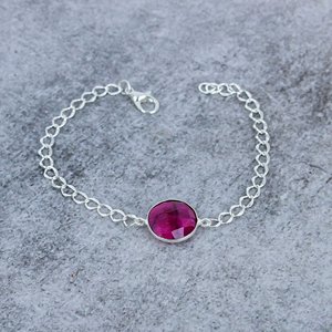 Trendy <b>Ruby</b> Dyed Round Gemstone Sterling Silver Plated Bezel Setting Handmade Women's Bangles <b>Bracelet</b> Party Gift Everyday Wear - Product Image 2