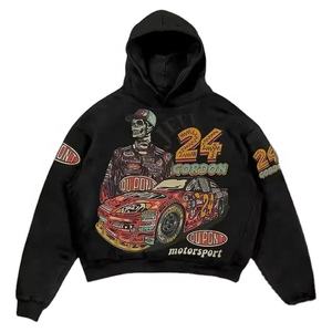 Pull oversize décontracté Streetwear des fabricants de pulls en éponge française avec logo personnalisé polaire d'impression graphique à fermeture éclair à capuche bouffante lavée à l'acide - Product Image 4