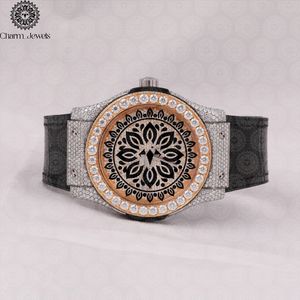 Charm_Jewels Luxury Stainless Steel <b>Watch</b> 40mm Round Case Analog Sapphire Crystal Diamond Bezel <b>Black</b> Leather Band Unisex - Product Image 1
