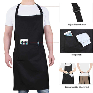 Tablier unisexe noir avec poche, 69 cm x 84 cm, pour restaurant et bar, bretelles réglables, en coton, manches courtes, fermeture à boutons-pression - Product Image 2