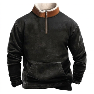 Men's Casual Fleece Quarter Zip Pullover Sweater Stand Collar Solid Color Pocket Design Loose Fit Winter Wear Digital - Product Image 2