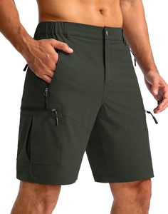 Men's Orange Cargo Shorts Elastic Waist Quick Dry Bermuda Shorts With Zip Pockets Casual Style Solid Color Woven Fabric Shorts - Product Image 3