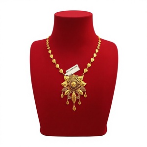 Auténtico Collar con Colgante Floral de Oro Sólido de 22K para Mujer, Exquisita Joyería Nupcial India Hecha a Mano, Cadena de Oro Fino - Product Image 2
