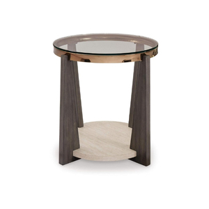 Table basse ronde moderne et écologique avec plateau en verre trempé et étagère de rangement en bois pour salon Chandni - Product Image 6