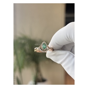 Elegant Pear Cut Lab Grown Diamond Halo <b>Ring</b> 0.20 Ct 14 KT Gold <b>Split</b> Shank Floral Cluster Engagement Anniversary Jewelry Women - Product Image 2