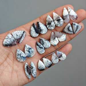 High Demand Natural Dendritic Opal Matching Pairs Wholesale Loose Gemstone Teardrop Cabochon Pair for Earring Jewelry Making - Product Image 2