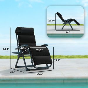 Set di 2 Sedie a Gravità Zero Reclinabili e Pieghevoli per Esterni con Cuscino, Poggiatesta e Vassoio Laterale, Colore Nero - Product Image 3