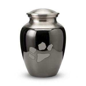 Black Pet Cremation <b>Urn</b> for Dog <b>Cat</b> Ashes Handcrafted Aluminum Memorial Vase Engraved Silver Paw Print Funeral <b>Urns</b> - Product Image 1