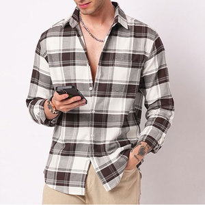 Chemise en flanelle à carreaux French Terry, manches longues, col montant, vêtement décontracté d'automne, coton/polyester, respirant, écologique - Product Image 1