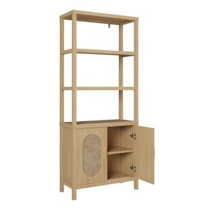 Vetrina Espositiva a 4 Ripiani in Legno Naturale Triamcinol 78*35.5*180cm con Superficie in Rattan e Doppie Ante per Soggiorno - Product Image 6